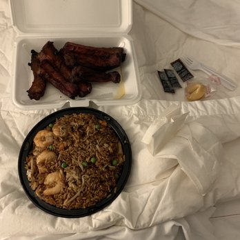 New China Taste - Shrimp Fried Rice with 4 Pieces Bar-B-Q Spareribs (they gave me an extra one). I LIVE for this. - Chinese Near Me - Alexandria, Virginia New China Taste - Shrimp Fried Rice with 4 Pieces Bar-B-Q Spareribs (they gave me an extra one). I LIVE for this. - Chinese Near Me - Alexandria, Virginia