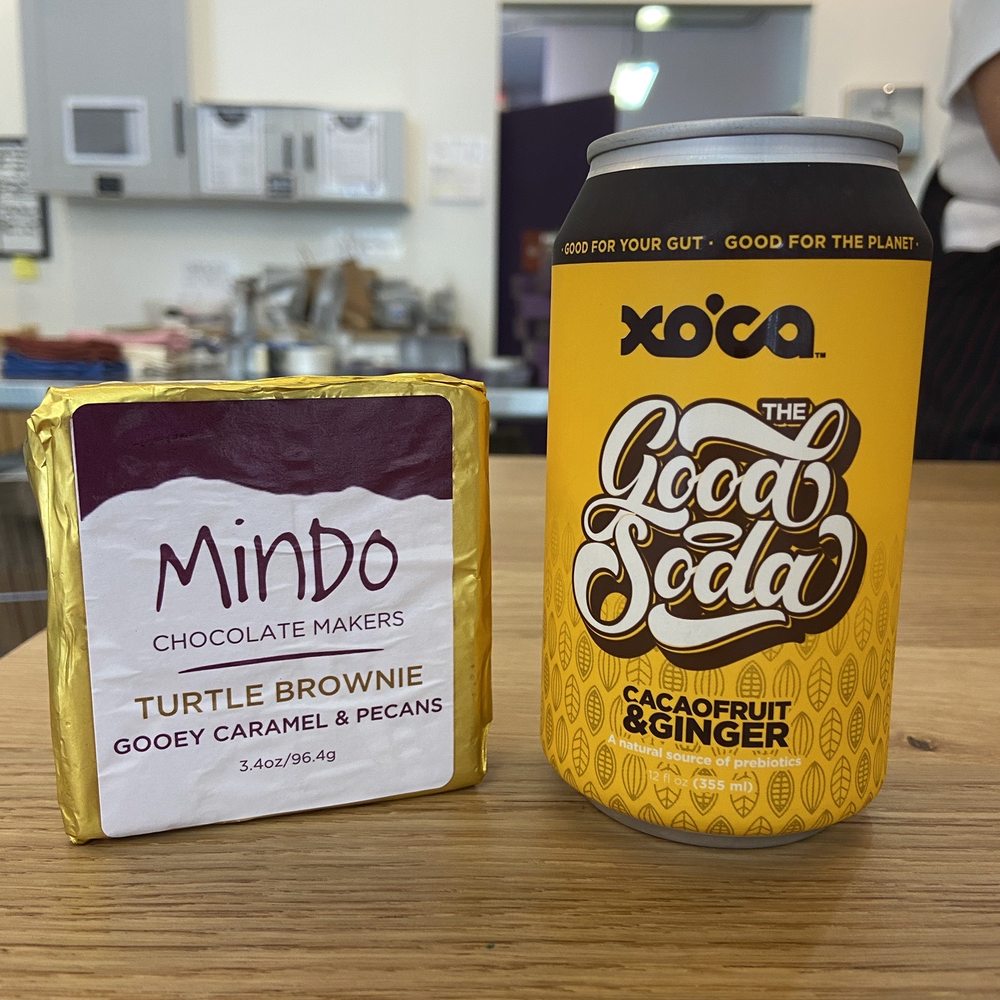 a can of mindo and a chocolate bar