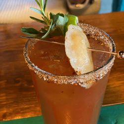 The Kafana - Brunch Caesar with potato cheddar perogie garnish