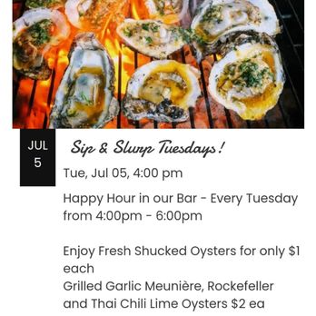 The Beach House - Heard this advertised on a local radio station and looked it up on the restaurants website. Sip & Slurp Tuesday, July 5th 4-6pm - Seafood Near Me - Ottawa, Illinois The Beach House - Heard this advertised on a local radio station and looked it up on the restaurants website. Sip & Slurp Tuesday, July 5th 4-6pm - Seafood Near Me - Ottawa, Illinois