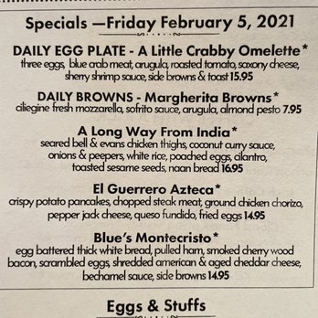 Blue's Egg + Bakery - A typical set of Friday specials - Breakfast & Brunch Near Me - Milwaukee, Wisconsin