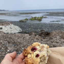 French Press - Raspberry white chocolate scone... or what's left of it