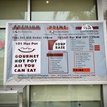101 Pot All You Can Eat - Menu - Hot Pot Near Me - Arcadia, California