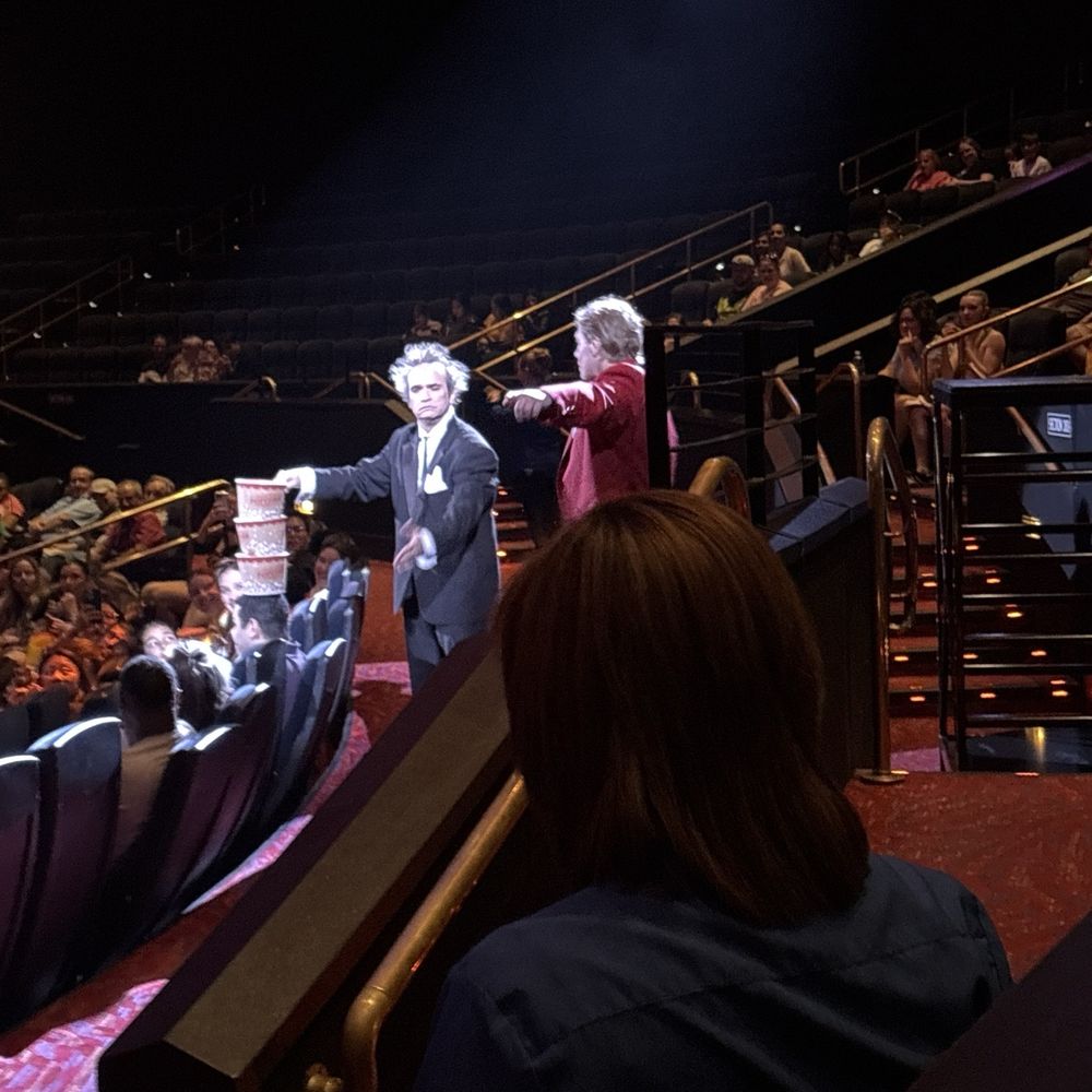 Mystère by Cirque du Soleil - Performer interacting with audience before show - Performing Arts Near Me - Las Vegas, Nevada Mystère by Cirque du Soleil - Performer interacting with audience before show - Performing Arts Near Me - Las Vegas, Nevada