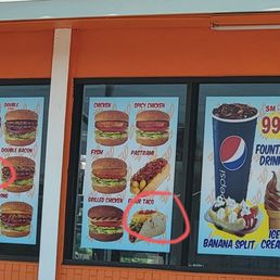 Exterior outside entrance of Frosty Drive-In - Menu. Steak sandwiches, flour tacos and onion rings are still there - Porterville, California Exterior outside entrance of Frosty Drive-In - Menu. Steak sandwiches, flour tacos and onion rings are still there - Porterville, California