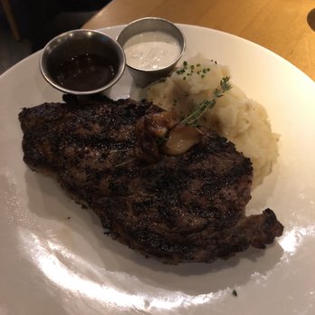 Craft & Vine - Ribeye Steak, Sweet Onion Demi Glacé, Garlic Whipped Mashed Potatoes - Gastropubs Near Me - Roanoke, Texas