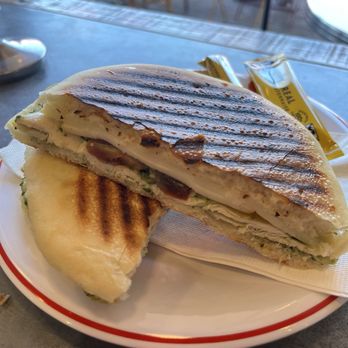 Moulin - Pesto chicken sandwich( no sure what it's actually called) but it comes looking plain and unpressed, they press it for you when you order - Bakeries Near Me - Newport Beach, California