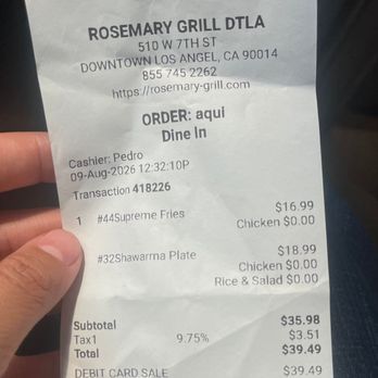 Rosemary Grill - They charge me wrong I ordered nachos and a shawarma plate and they didn't even give me beef like I asked for - Mediterranean Near Me - Los Angeles, California Rosemary Grill - They charge me wrong I ordered nachos and a shawarma plate and they didn't even give me beef like I asked for - Mediterranean Near Me - Los Angeles, California