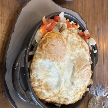 Egg Harbor Cafe - Chicken sausage & veggie skillet with eggs over medium. - Breakfast & Brunch Near Me - Schaumburg, Illinois