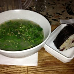 Miso soup (6 euro) and salmon nigiri (3 euro). Light and tasty lunch.