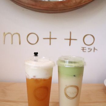 Motto Tea Cafe - Passion fruit mango tea with boba Jasmine green tea with matcha foam IG: nutrician_ - Bubble Tea Near Me - San Gabriel, California Motto Tea Cafe - Passion fruit mango tea with boba Jasmine green tea with matcha foam IG: nutrician_ - Bubble Tea Near Me - San Gabriel, California