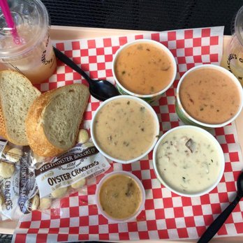Pike Place Chowder - chowder sampler! salmon, clam, lobster & corn, and seafood! fav is the clam and lobster!! - Seafood Near Me - Seattle, Washington Pike Place Chowder - chowder sampler! salmon, clam, lobster & corn, and seafood! fav is the clam and lobster!! - Seafood Near Me - Seattle, Washington