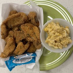 Cajun On the Go Food Truck & Catering - Fried catfish plate with a side of spicy Mac and cheese.