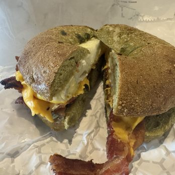 Space City Bagels - Jalapeño bagel bacon breakfast sandwich - Bagels Near Me - Houston, Texas Space City Bagels - Jalapeño bagel bacon breakfast sandwich - Bagels Near Me - Houston, Texas