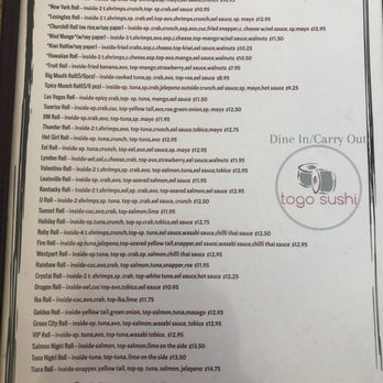 ToGo Sushi - Menu page one - Sushi Bars Near Me - Louisville, Kentucky ToGo Sushi - Menu page one - Sushi Bars Near Me - Louisville, Kentucky