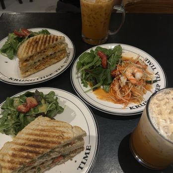 KrungThep Tea Time - Gra-Prow Chicken Sandwich, Satay Satay Sandwich, Papaya Salad, Thai Coffee Cheese and Thai Iced Coffee - Tea Rooms Near Me - Winter Park, Florida
