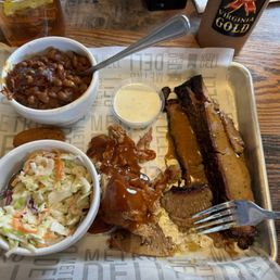 Some of the best tasting brisket and pulled pork you'll ever put in your mouth with baked beans and cole slaw.