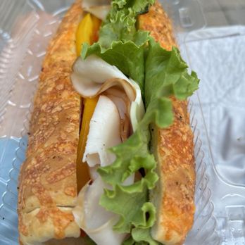Budapest Bakeshop - Turkey sandwich on an aged cheddar roll - Bakeries Near Me - Niagara on the Lake, Ontario Budapest Bakeshop - Turkey sandwich on an aged cheddar roll - Bakeries Near Me - Niagara on the Lake, Ontario