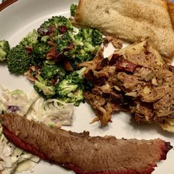 JoJack’s Smokehouse - Beef brisket, bake potato with pulled pork, broccoli salad and coleslaw, yum!
