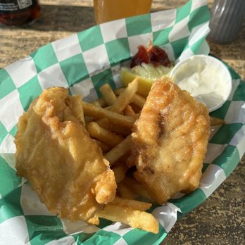Hofbrau - Fish n Chips, tarter sauce and lemon wedge - Sandwiches Near Me - Morro Bay, California