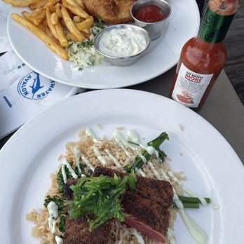 Bluewater Grill - Fish and chips with back and blue ahi tuna - Seafood Near Me - Avalon, California