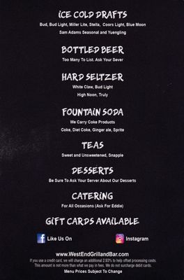 Menu photo 2 West End Grill & Bar Hammonton, NJ Menu photo 2 West End Grill & Bar Hammonton, NJ