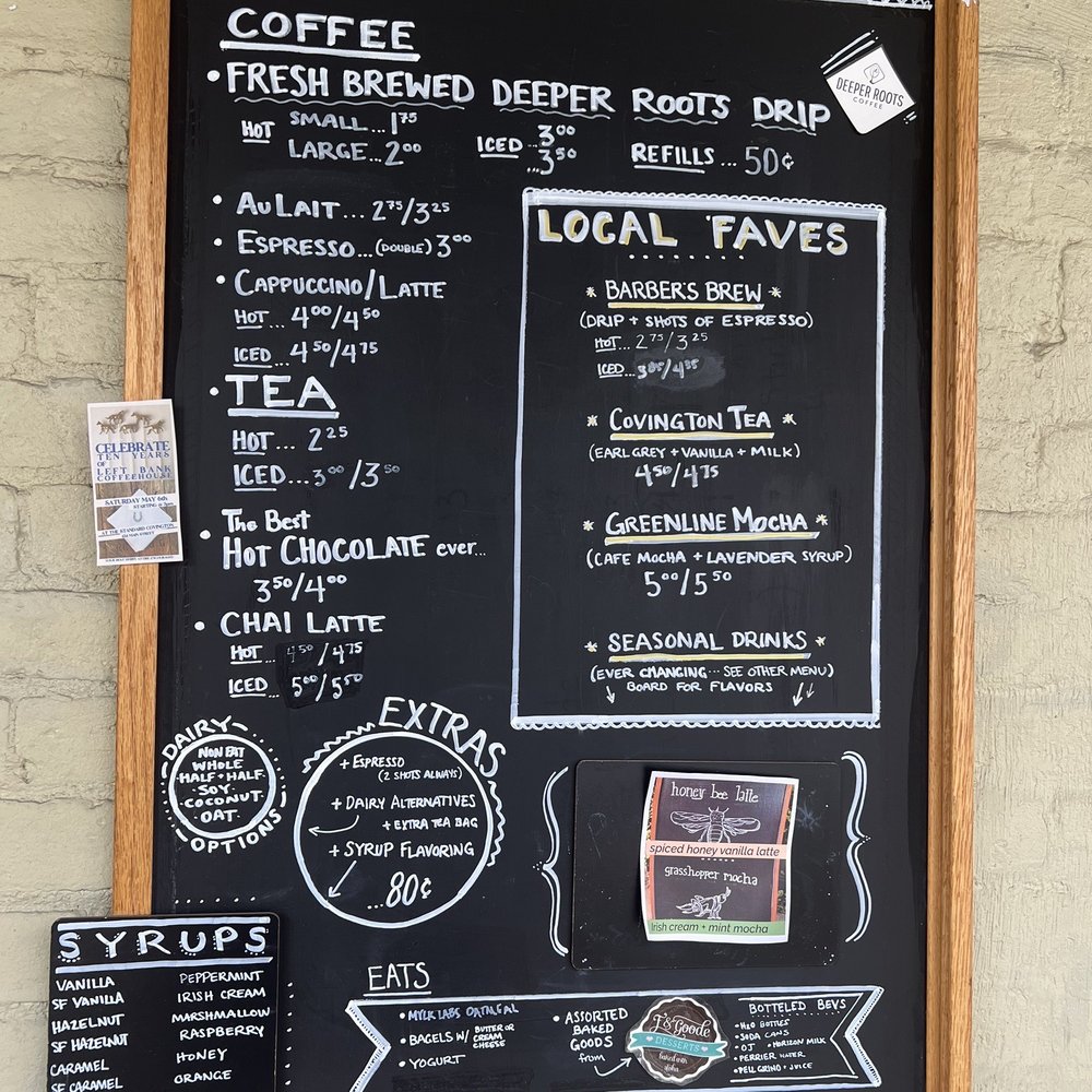 Left Bank Coffeehouse - Menu. - Coffee & Tea Near Me - Covington, Kentucky Left Bank Coffeehouse - Menu. - Coffee & Tea Near Me - Covington, Kentucky