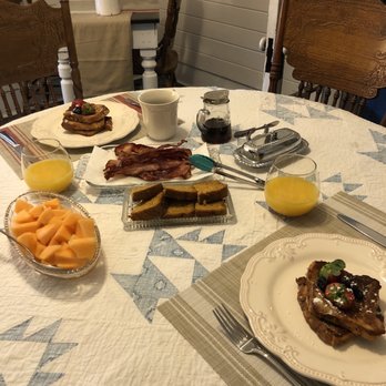 Whistle Stop Inn - French toast, bacon, nut bread, cantaloupe, juice & coffee More than two people could desire!! So so good - Bed & Breakfast Near Me - Dillsboro, North Carolina Whistle Stop Inn - French toast, bacon, nut bread, cantaloupe, juice & coffee More than two people could desire!! So so good - Bed & Breakfast Near Me - Dillsboro, North Carolina