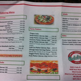 Addy's Subs & Salads - Catering menu - Sandwiches Near Me - West Dundee, Illinois