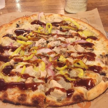 Blaze Pizza - BBQ Chicken with mushrooms - Salad Near Me - Orange, California Blaze Pizza - BBQ Chicken with mushrooms - Salad Near Me - Orange, California