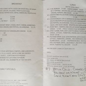 Jeannette's Kitchen - Daily Menu - Breakfast & Brunch Near Me - Industry, Pennsylvania