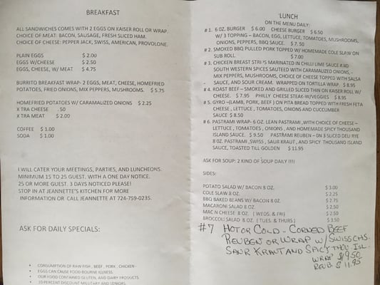 Menu photo 4 Jeannette's Kitchen Industry, PA