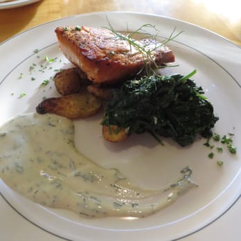 The Daily Catch - Special ~ Salmon with roasted fingerling potatoes, sauteed baby spinach, lemon dill yogurt $26 4/2014 - Seafood Near Me - Brookline, Massachusetts