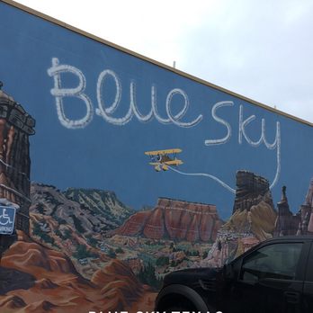 Blue Sky - Art on the side of the building - Burgers Near Me - Amarillo, Texas Blue Sky - Art on the side of the building - Burgers Near Me - Amarillo, Texas