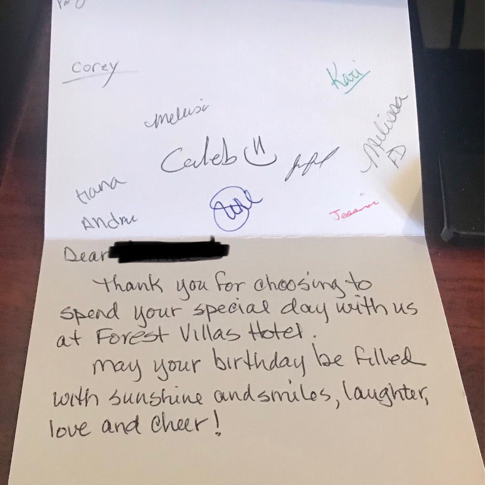 Forest Villas Hotel - Such a nice touch, a birthday card signed by the staff. - Hotels Near Me - Prescott, Arizona