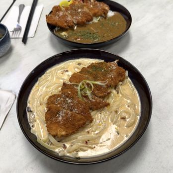 Azure - Creamy Udon (front), Katsu Curry (back) - Desserts Near Me - Austin, Texas