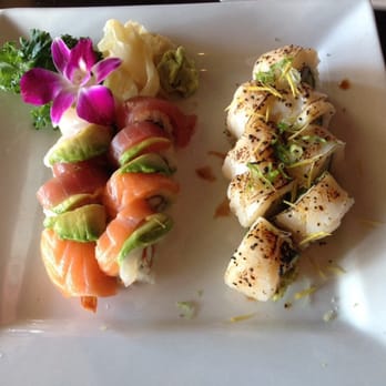 Asian Fin - Deluxe Rainbow Roll and Scallop Dynamite - Seafood Near Me - Palm Beach Gardens, Florida