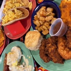The Flying Biscuit Cafe - Grilled Mac and Cheese Crispy Buttermilk Chicken Tenders Pancake Tacos
