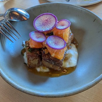Ethel's Fancy - CRISPY PORK BELLY 27 burrata, citrus, hazelnut miso - New American Near Me - Palo Alto, California Ethel's Fancy - CRISPY PORK BELLY 27 burrata, citrus, hazelnut miso - New American Near Me - Palo Alto, California