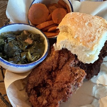 Five Oaks Farm Kitchen - Fried chicken, turnip greens, carrots, and a biscuit - Breakfast & Brunch Near Me - Sevierville, Tennessee Five Oaks Farm Kitchen - Fried chicken, turnip greens, carrots, and a biscuit - Breakfast & Brunch Near Me - Sevierville, Tennessee