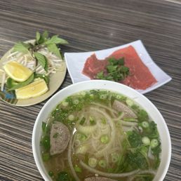 Small Pho with meatball and rare steak on side