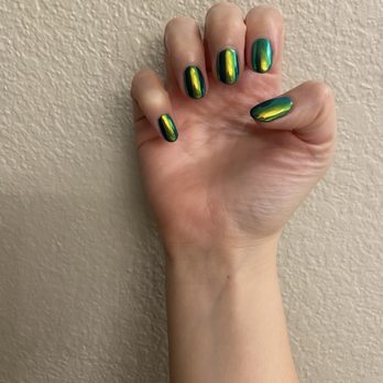 Orchidee Nail Spa - Green base, multi color chrome. - Nail Salons Near Me - Pleasanton, California