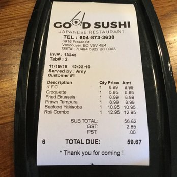 Good Sushi - Our bill. - Japanese Near Me - Vancouver, British Columbia