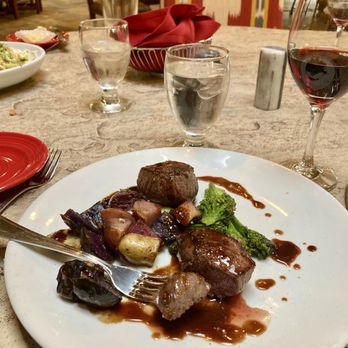 Amaya - Elk with broccoli and fingerling potatoes. The elk was too tough to enjoy. I don't recommend getting this. Order something else. - New American Near Me - Santa Fe, New Mexico