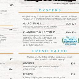Menu with Charbroiled oysters description. Menu with Charbroiled oysters description.
