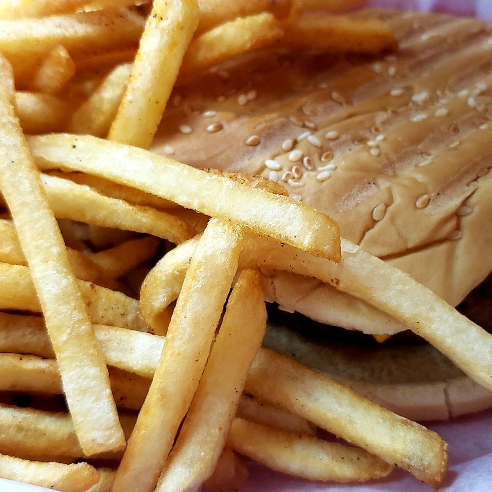 Gyros & Kabobs - Cheese burger with fries - Mediterranean Near Me - Denver, Colorado