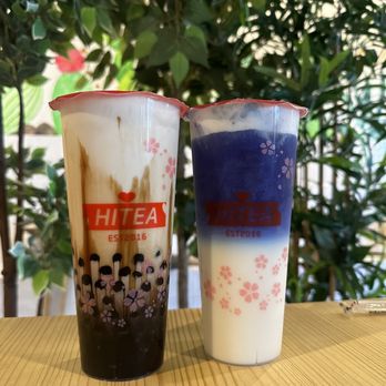 HITEA - Brown Sugar Boba Fresh Milk Tea and Deep Blue Flower Milk Tea (Cheese) - Ramen Near Me - Chesterfield, Missouri