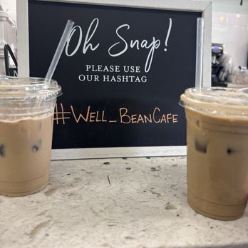 Wellbean Cafe - Cookie butter latte on the left and a banana brown sugar and cinnamon on the right. - Coffee & Tea Near Me - Chino, California