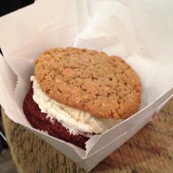 Schmackary's - Ice cream cookie sandwich! (Red velvet + choco chip) - Desserts Near Me - New York, New York Schmackary's - Ice cream cookie sandwich! (Red velvet + choco chip) - Desserts Near Me - New York, New York