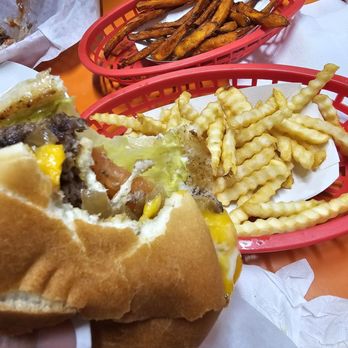 George's Giant Hamburger - Bacon cheeseburger, fries and sweet potato fries - Hot Dogs Near Me - Walnut Creek, California